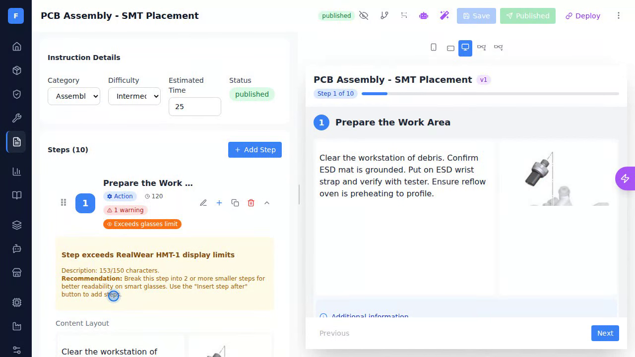 ForgeOS Method work instructions running on the shop floor